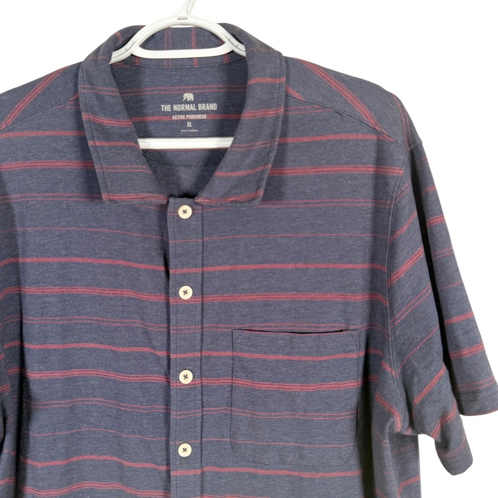 The Normal‎ Brand Active Puremeso Shirt Button Up Mens XL Navy Blue Red Striped